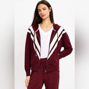 Lou & Grey Chevon Cozy Cotton Terry Maroon and Ivory Zip-Up Hoodie Large